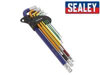 Sealey Premier Extra Long Ball-End Allen Hex Key Set 9pc Colour Coded Coated New