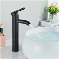 Black Bathroom Basin Sink Faucet Waterfall Spout Single Handle Tall Mixer Tap