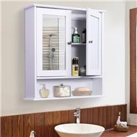 Wall-mounted Bathroom Cabinet Mirror Door Organiser Storage Living Room White