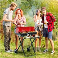 Foldable Charcoal Trolley Barbecue BBQ Grill Cooking Heating Smoker With Wheels