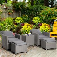 5 PCs Outdoor Garden Rattan Sofa Lounge Footstool Cooler Bar Coffee Table Set