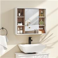 Wall Mount Bathroom Mirror Cabinet with Adjustable Shelf, Door Cupboard