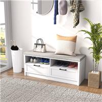Shoe Storage Bench with Removable Cushion, Open Compartments and Drawers