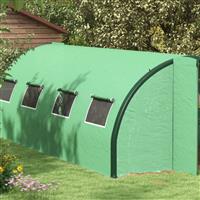 6 x 3(m) Upgraded Polytunnel Greenhouse with 2 Hinged Doors & 8 Windows, Green
