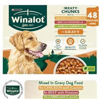 48 x 100g Winalot Wet Dog Food Meaty Chunks with Veges Mixed In Gravy, 8M-6Y