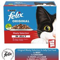 96x100g Felix Wet Cat Food Original Meaty Selection in Jelly - Limited Stock