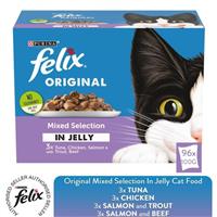 Felix Wet Cat Food Original Mixed Selection in Jelly, 48 or 96 Pack