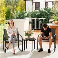 3 Piece Garden Furniture Set, Bistro Set with Mesh Chairs, Glass Table, Black
