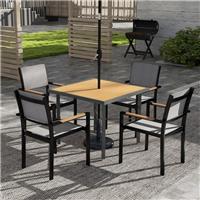 Garden Table, 90cm Square Outdoor Patio Dining Table with Umbrella Hole