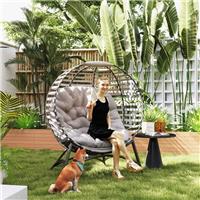 Egg Chair with Soft Cushion Steel Garden Basket Chair for Outdoor, Light Grey