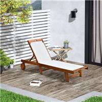 Outdoor Texteline Chaise Sun Lounger Acacia Wood Bed Recliner w/ Wheels