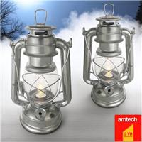 2 x LED Hurricane Lanterns Flickering Flame Camping Light Storm Lamp + Batteries