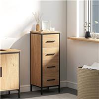 Narrow Bathroom Storage Cabinet with 4 Drawers and Steel Frame, Oak