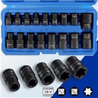 Female Impacted E Torx Star Sockets E5 - E24 3/8 and 1/2 Drive 17pc Set NEW