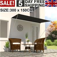 UK Retractable Awning Manual Outdoor Garden Canopy Patio Sun Shade Shelter Black