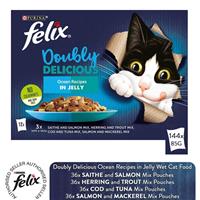 Felix Doubly Delicious Ocean Recipes In Jelly Wet Adult Cat Food, 144x85g