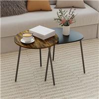 Nest of Tables Set of 2, Nesting Side End Table for Living Room, Rustic Brown