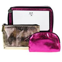 Victoria's Secret Cosmetic Makeup Bag Travel x 3 Set Gold Pink & Clear