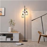 3-Light Floor Lamp Industrial Standing Light w/ Steel Lampshades Dimmable Light