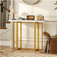 Console Table with Faux Marble Top, Entryway Table with Steel Frame, Refurbished