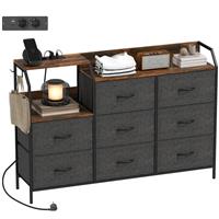 Bedroom Chest of Drawers w/ Charging Station 8 Fabric Drawers Brown Refurbished