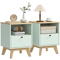 Bedside Table with Drawer and Open Shelf, Modern Nightstand Set of 2 Refurbished