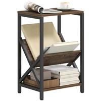 Narrow Side Table, Industrial Slim End Table with 3-Tier Storage Oak Refurbished