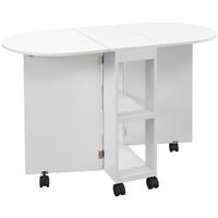 Folding Dining Table, Drop Leaf Table with 2-tier Shelves & 6 Wheels Refurbished