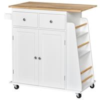 HOMCOM Kitchen Island Storage Cabinet Rolling Trolley Refurbished