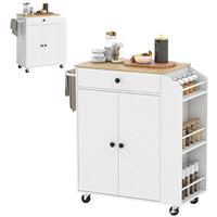 Rolling Kitchen Island, Storage Trolley with 3-Tier Spice Rack Refurbished
