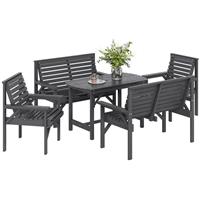 5PC Wooden Garden Dining Set w/ 2 Chairs, 2 Loveseats & Dining Table Refurbished