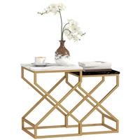 Nest Of Tables, Side Table Set of 2, Marble Pattern for Living Room Refurbished