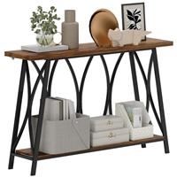Narrow Console Table, Industrial 2-Tier Sofa Table with Shelf, Refurbished