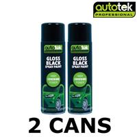 2x AUTOTEK Professional Gloss Black 500ml Spray Paint High Coverage