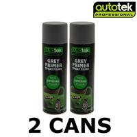 2x AUTOTEK Professional Grey Primer 500ml Spray Paint High Coverage