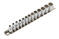 Double Cut 12 Point Bi Hex Socket Set 1/4 Drive 13pc 4mm - 14mm on Rail