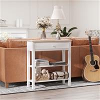 White Console Table Hallway Side Desk w/ Drawer 2 Shelves Worktop Retro Elegant