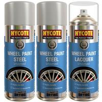Hycote Steel Grey Wheel Spray Paint x2 with Lacquer - Alloy Wheel Refurb Kit