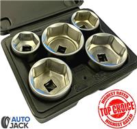 Oil Filter Socket Set Low Profile 5pc Face Drive Cr-V Cartridge Removal Tool