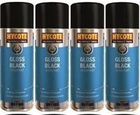 Hycote Colour Spray Paint Aerosol XUK0272 Gloss Black 400mL x 4 Fast Drying