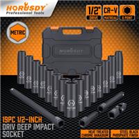 19 PCS Deep Impact Socket Set 1/2" Drive Long Reach 10mm-24mm Extension Bar CR-V
