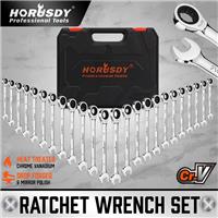 24pc Ratchet Spanners Wrench Polished Tool Kit Imperial Metric With Case Inch/MM