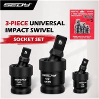 3PCS Impact Universal Joint Swivel Socket Adapter Set 1/4" 3/8 1/2" Drive 360