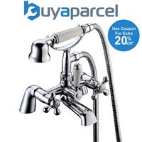 Edwardian Traditional Chrome Bath Shower Head Mixer Tap Ceramic Lever Handle