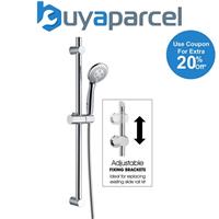 Chrome Stainless Steel Adjustable Shower Riser Rail Kit + Shower Head + Hose