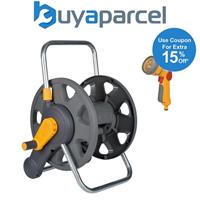 Hozelock 2475 Hose Reel Floor Standing 60m Wall Mounted & 2679 Multi Spray Gun