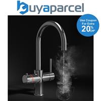 Chrome 3 in 1 Instant Boiling Hot Water Kitchen Tap Curved Cool Touch + Fittings
