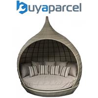 Signature Weave Pearl Wicker Round Garden Day Bed Sun Lounger Roof Shade Brown