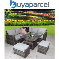 Signature Weave Georgia Wicker Corner Sofa Lift Dining Table + 2x Ottomans Grey