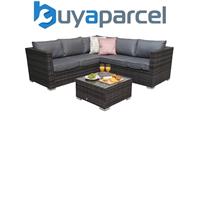 Signature Weave Georgia Wicker Compact Corner Sofa Seat Coffee Table Set Grey